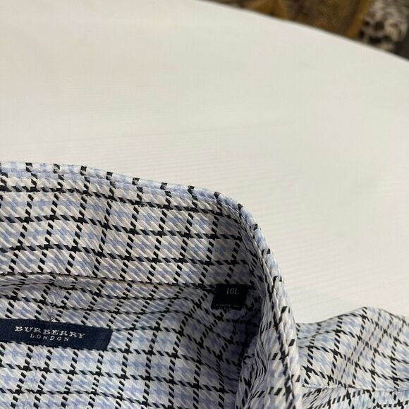 Burberry London Blue Plaid Button Up Shirt Size 16L - Picture 4 of 9